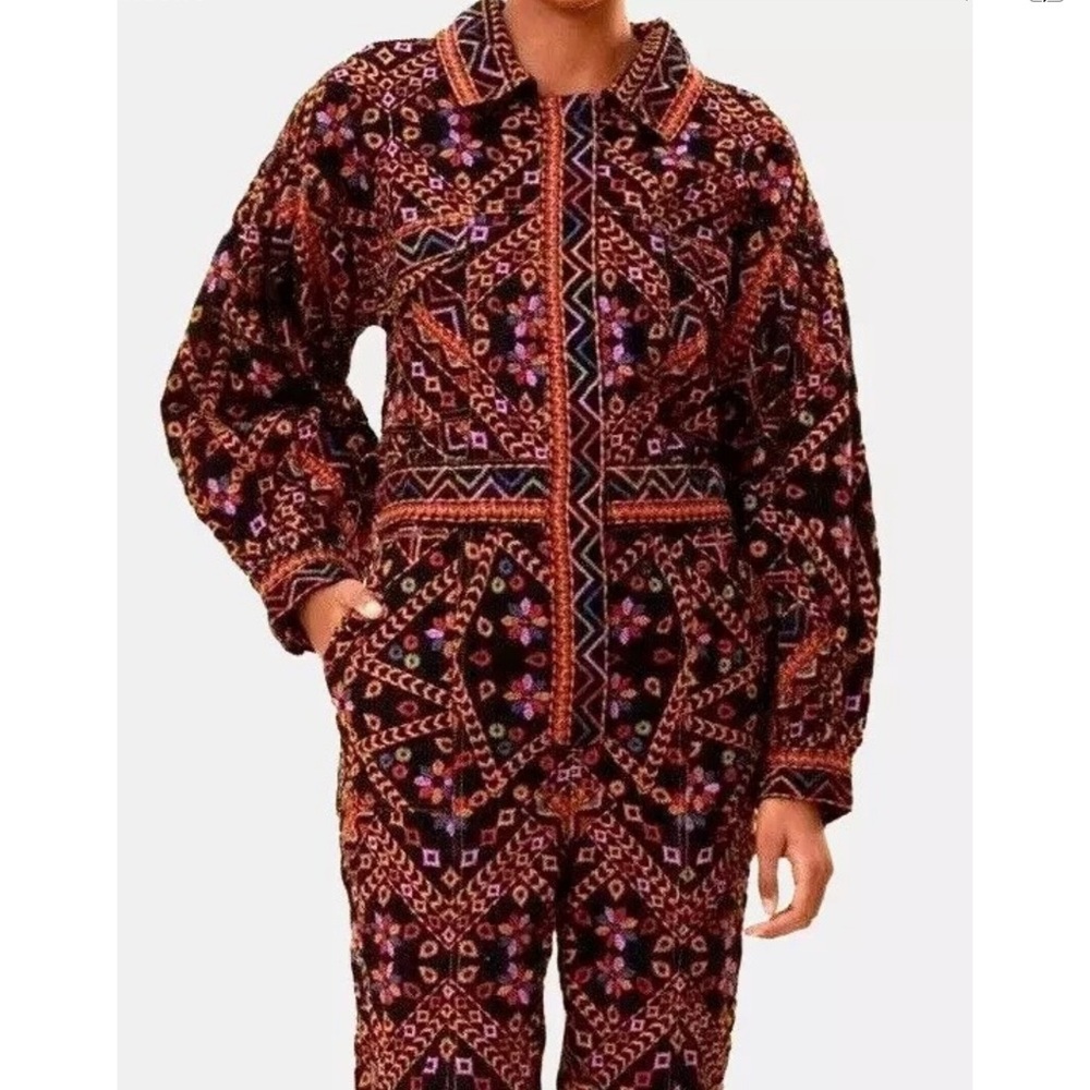 FARM RIO Jumpsuit Size XXS Cotton Corduroy Colorful Embroidery